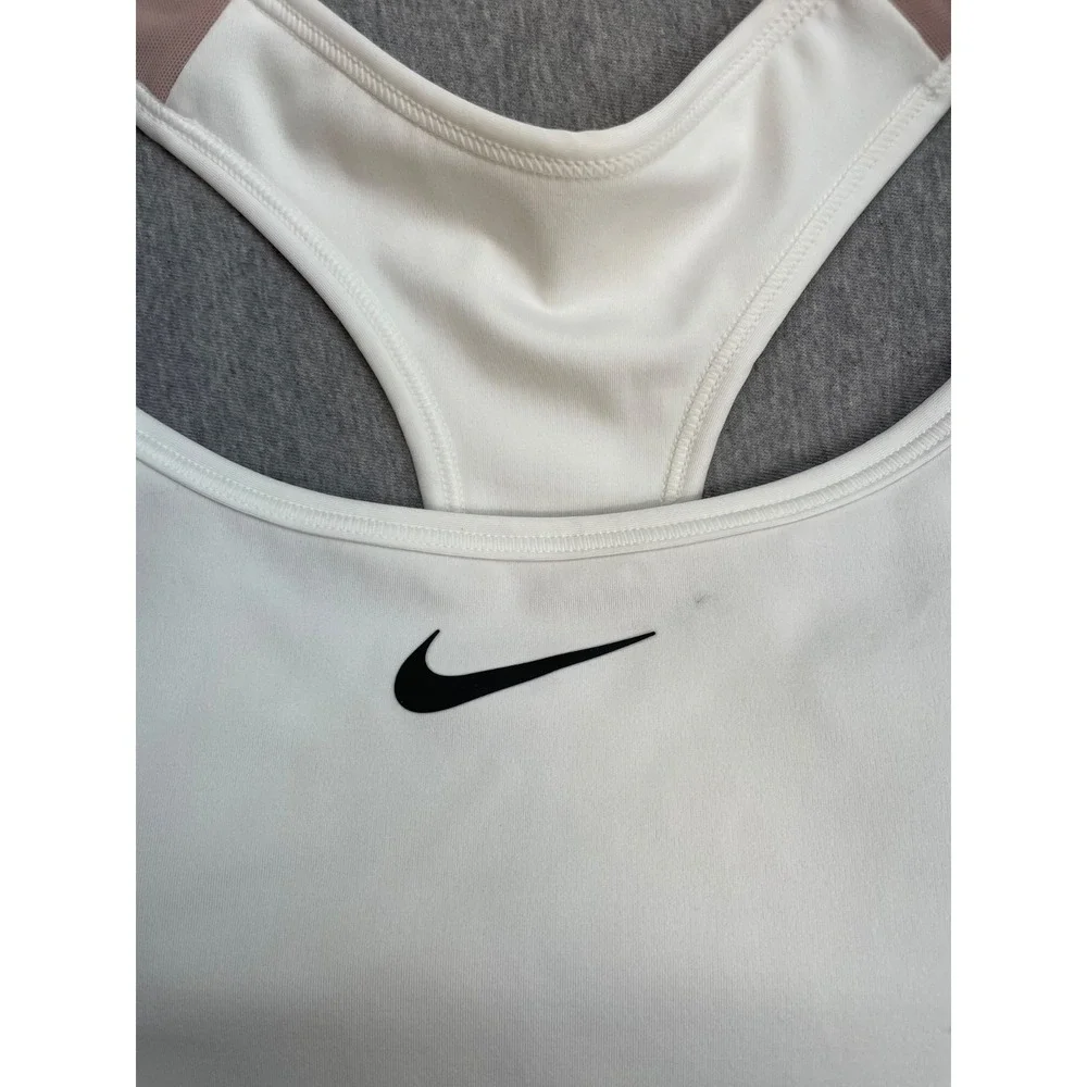 Nike Sport Bra Womens 3X White Performance Stretch Dr-Fit Racerback Logo